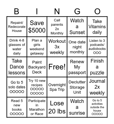 New Year 2025 Bingo Card