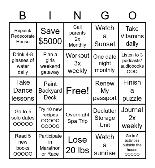 New Year 2025 Bingo Card