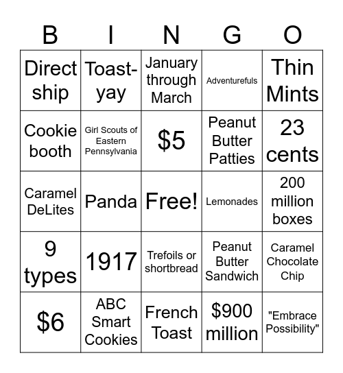 Girl Scout Cookies Bingo Card