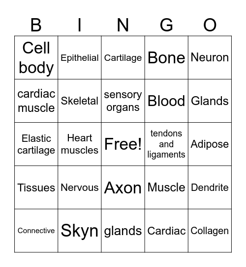 Tissues RCC Bingo Card
