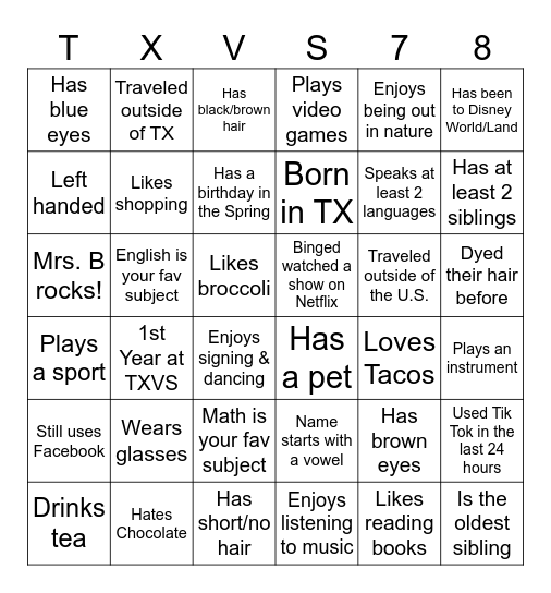 Getting to Know You: Virtualluy Bingo Card