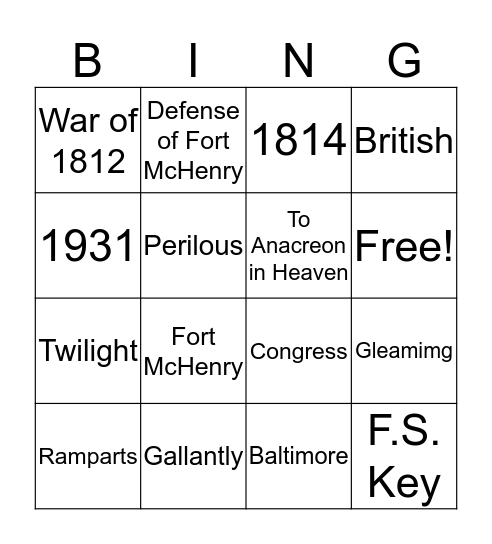 The Star Spangled Banner Bingo Card