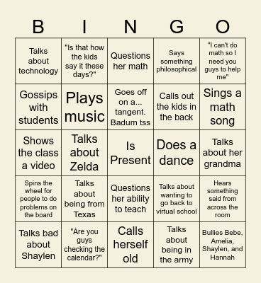 Ms. Perry Bringo Bingo Card