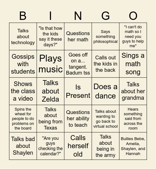 Ms. Perry Bringo Bingo Card