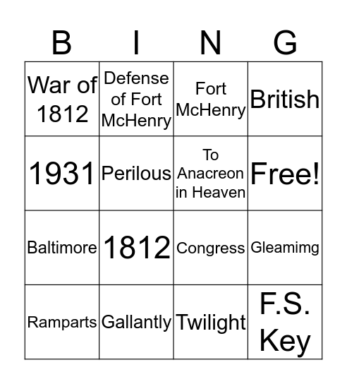 The Star Spangled Banner Bingo Card