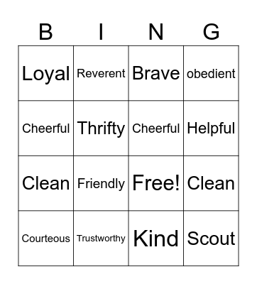 Scout Bingo Card