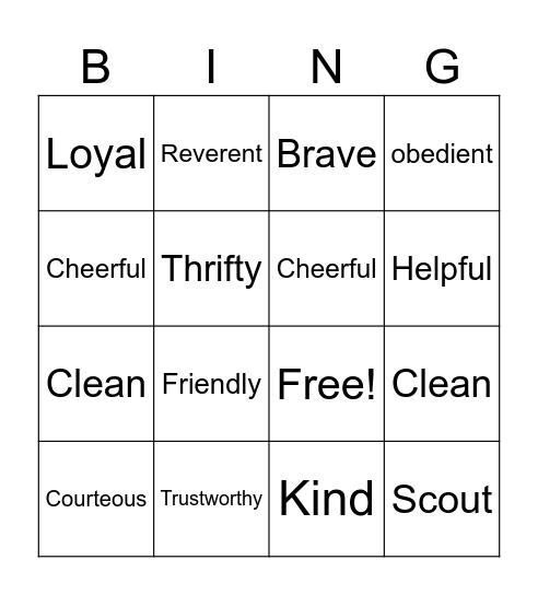 Scout Bingo Card