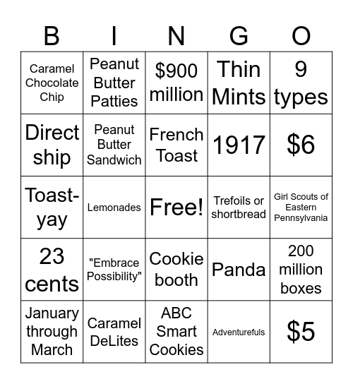 Girl Scout Cookies Bingo Card