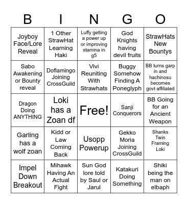 One Piece 2025 Bingo Card