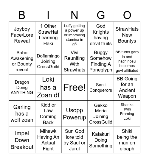 One Piece 2025 Bingo Card
