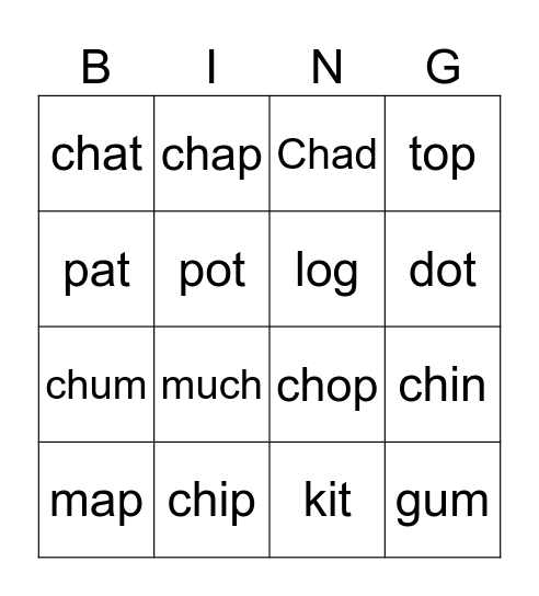 ch bingo Card