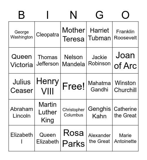 Historical Leaders Bingo Card