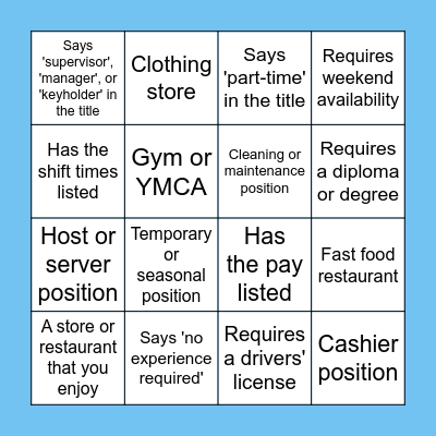 Job Board Bingo Card