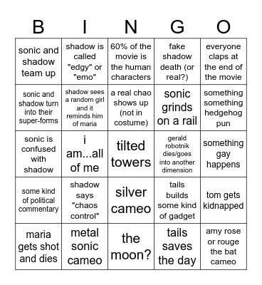 sonic 3 bingo Card