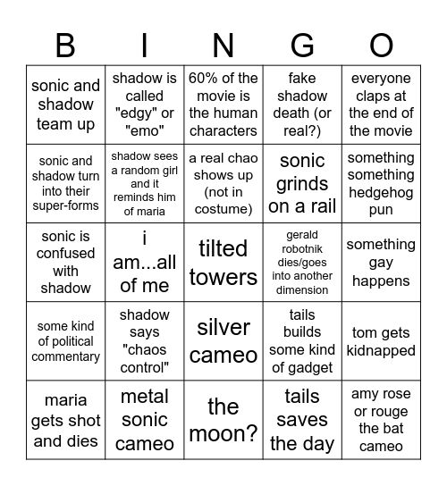 sonic 3 bingo Card