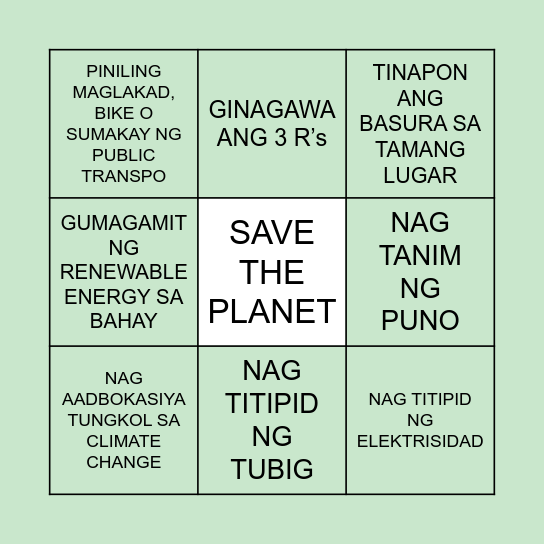 CLIMATE CHANGE ACTION Bingo Card