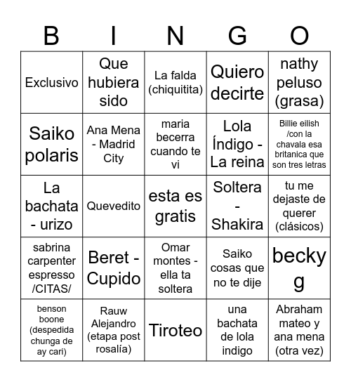 BINGO ISLITA Bingo Card