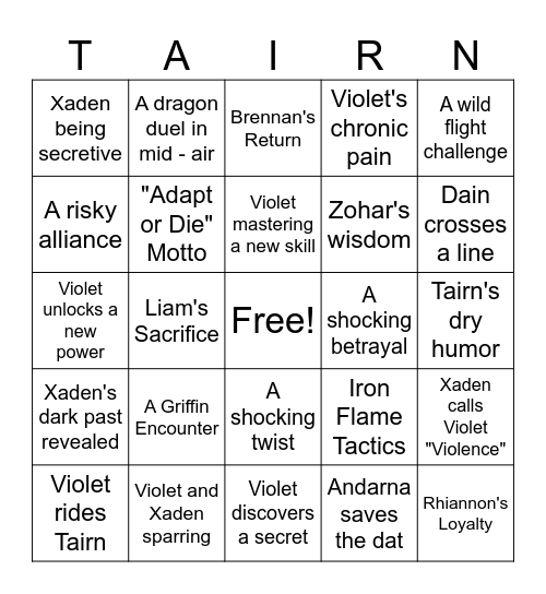 The Empyrean Bingo Card