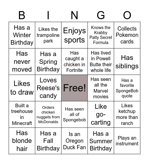 Get to Know Me BINGO Card