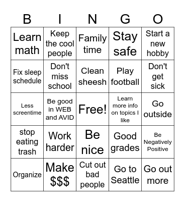 NEW YEARS BINGO Card