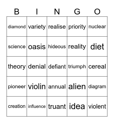 split vowels Bingo Card
