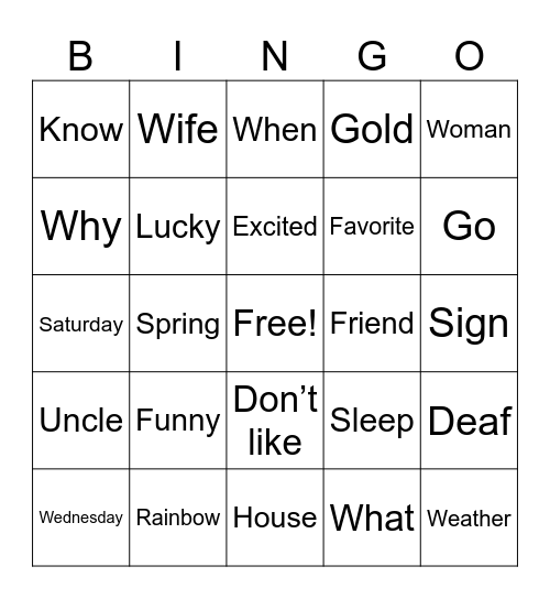 ASL Bingo Card