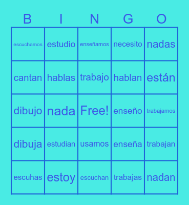 Spanish Regular AR verbs conjugations Bingo Card