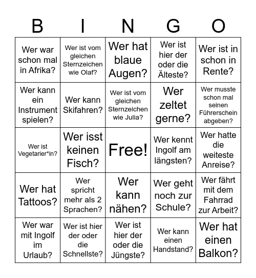 Geburtstagsparty Gästebingo Card