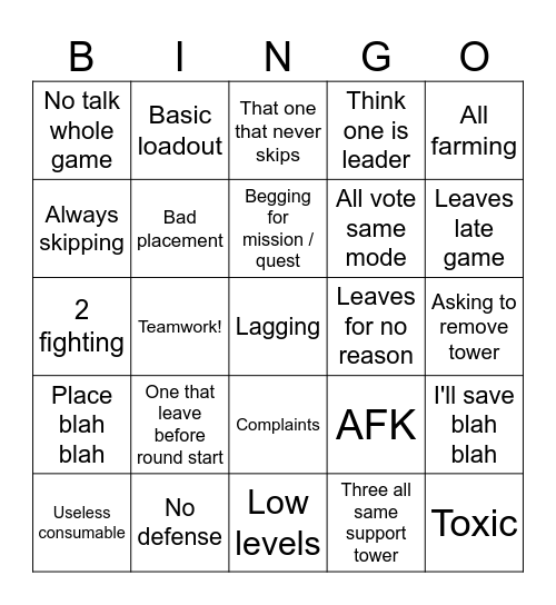 TDS randoms Bingo Card