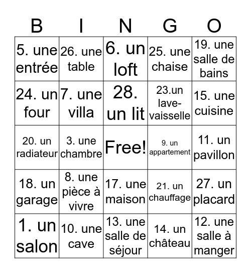 Le Logement Bingo ! Bingo Card