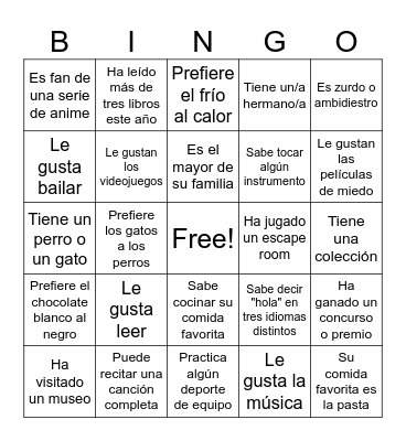El Bingo del conocimiento Bingo Card