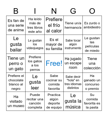 El Bingo del conocimiento Bingo Card
