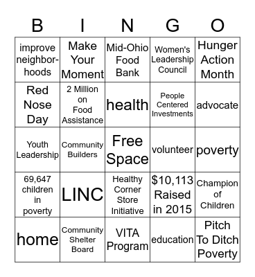 United Way Bingo Card