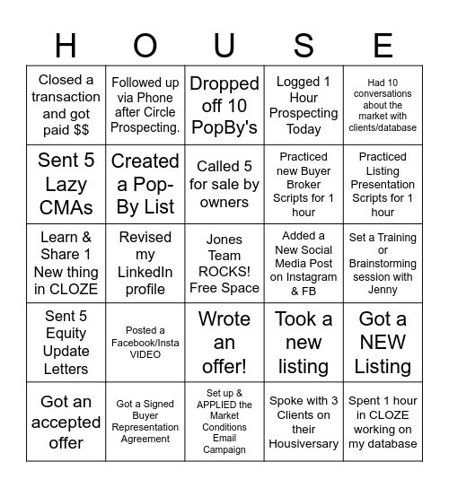 REAL ESTATE Bingo Card