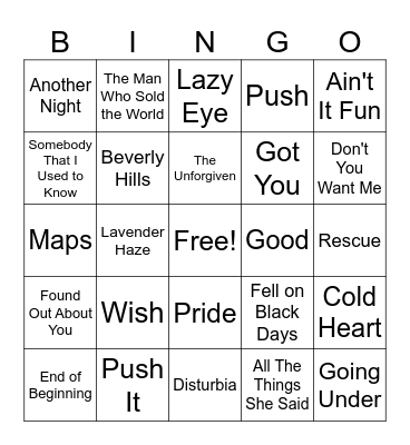 Dj's Choice Bingo Card