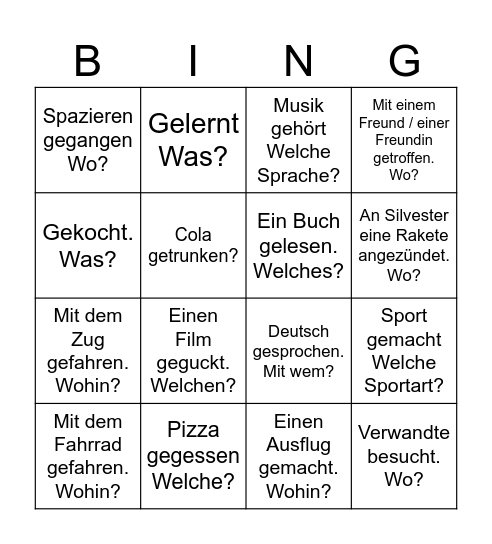 Weihnachtsferien-Bingo Card