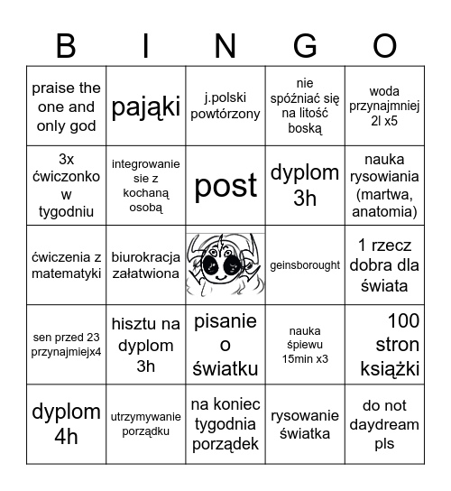 Tygodniowe bingo Card