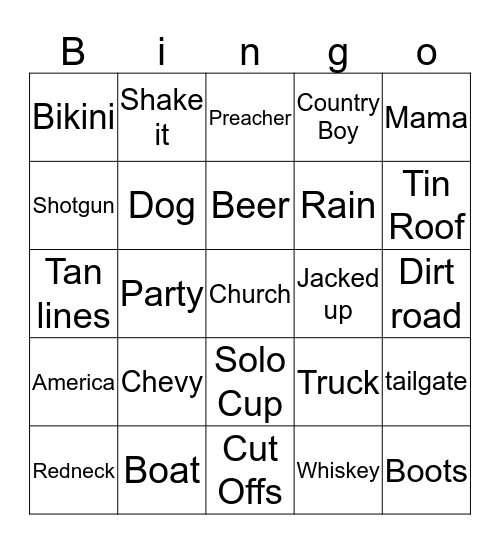 Country Bingo Card