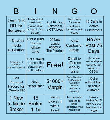 OSOW SALES BINGO Card