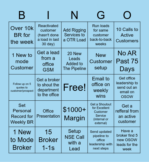 OSOW SALES BINGO Card