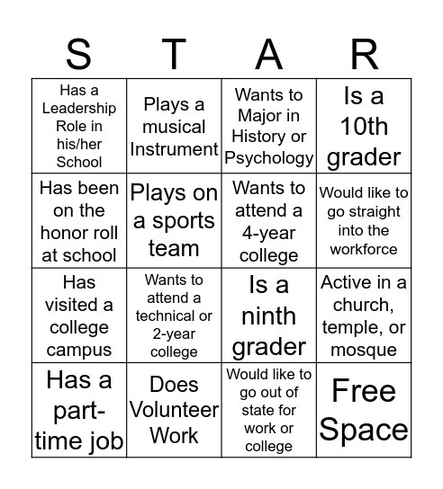 Common Interest and Connections Bingo Card