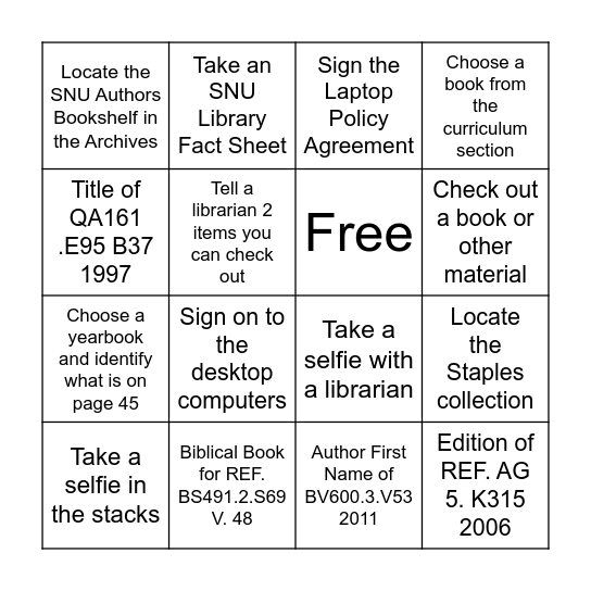 SNU Library Bing! Bingo Card