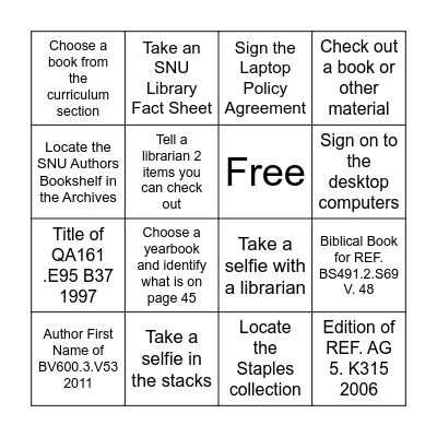 SNU Library Bing! Bingo Card