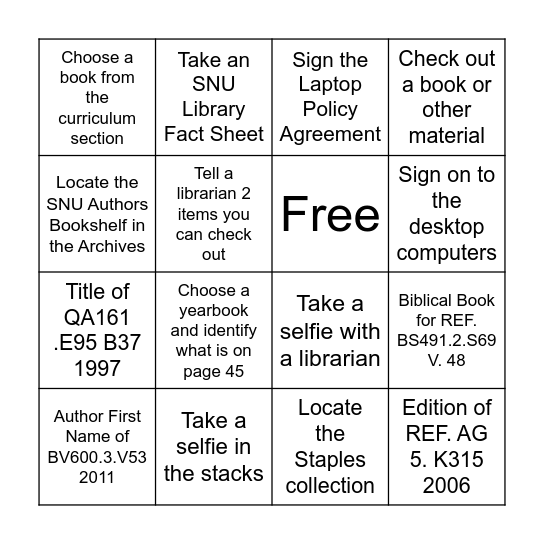 SNU Library Bing! Bingo Card