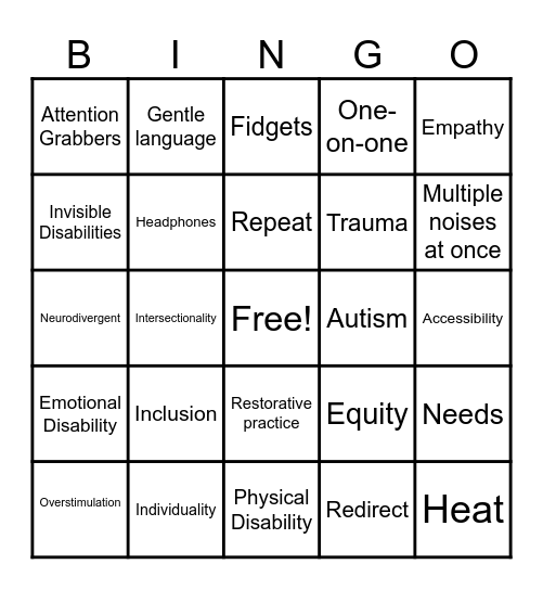 Inclusion Bingo Card