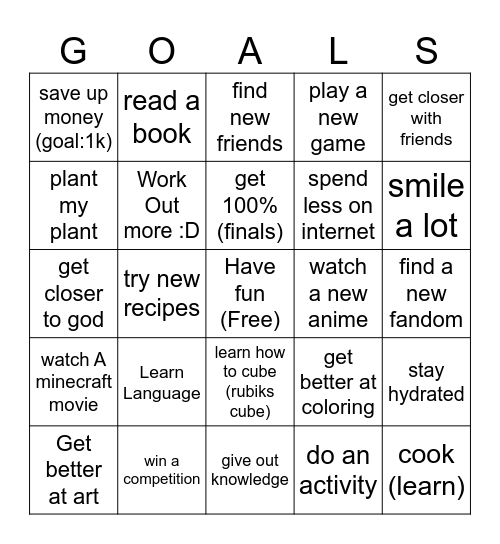 RESOLUTION BINGO Card