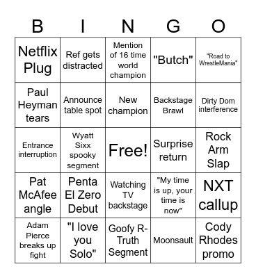 RAW on NETFLIX Bingo Card