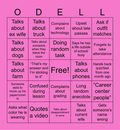 O’DELL BINGO Card