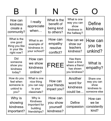 Kindness Bingo Card
