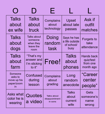 O’DELL BINGO Card